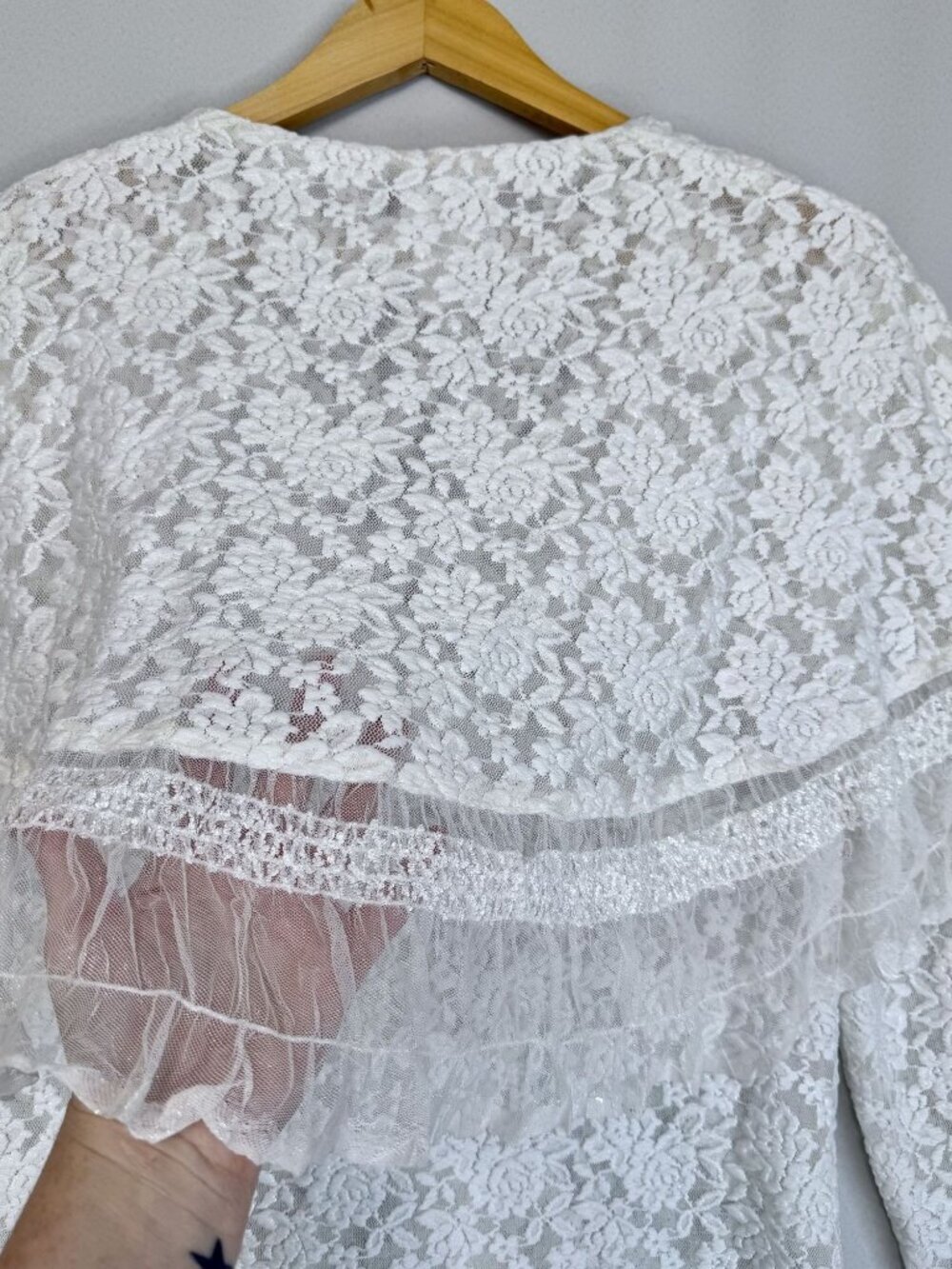 90s Vintage Design Today's White Stretch Lace Tunic Maxi Skirt Cord Set Large - Picture 8 of 16